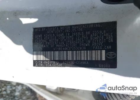 2007 Toyota Camry Le из США, поврежденный, VIN 4T1BE46K37U532836